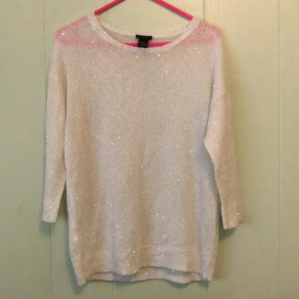 Sparkly shimmery white sweater top by Ann Taylor perfect for holidays L petite